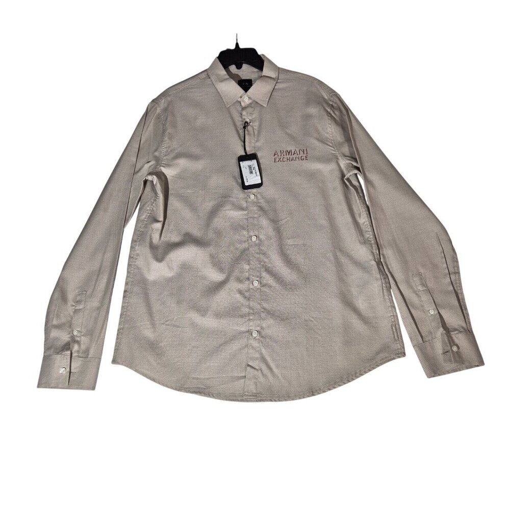 Armani Exchange Men’ Shirt Size L Printed Button Up Long Sleeve Beige (01)
